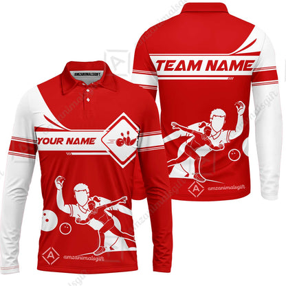 Customized Bowling Long Sleeve Polo Shirt, Men And Women Playing Bowling Ball Long Sleeve Polo Shirt, Personalized Bowling Uniform Multicolor For Bowlers