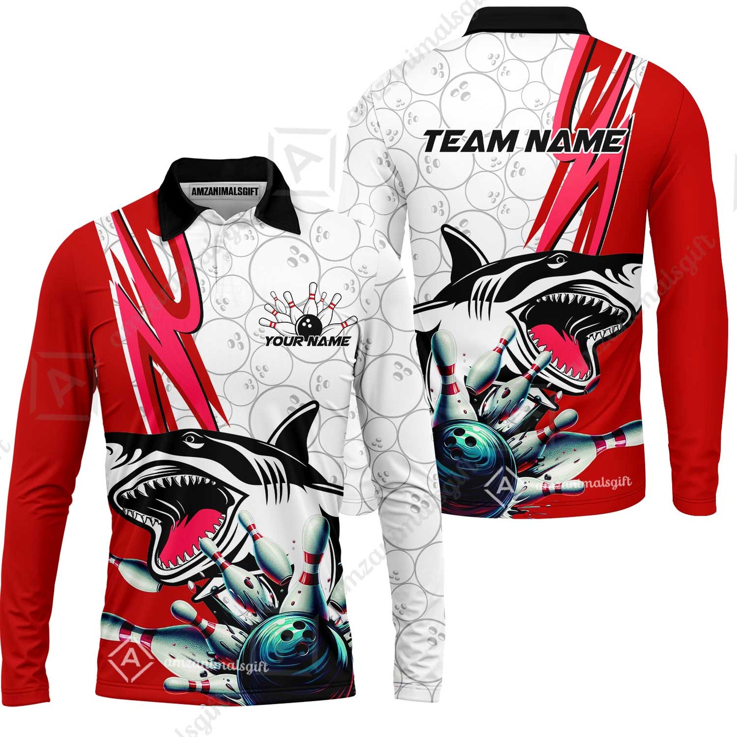 Custom Shark Bowling Team Jersey,  Shark Bowling Jersey Multicolor Polo Quarter-Zip Shirts, Bowling Uniforms Jerseys, Custom Name And Team Name