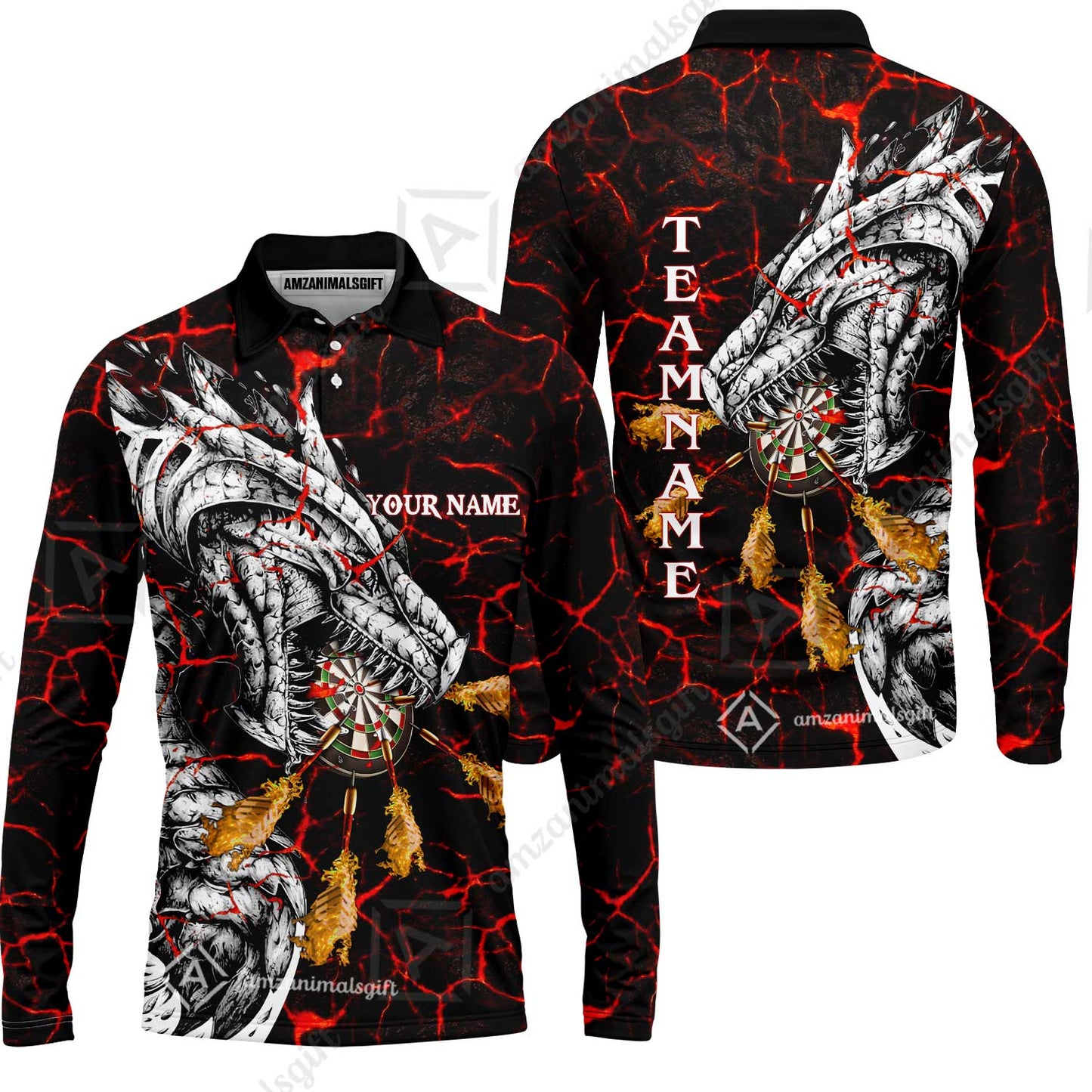 Customized Magma Dragon Darts Long Sleeve Polo Shirt, Custom Darts For Team Long Sleeve Polo Shirt For Men, Perfect Gift For Darts Lovers, Darts Players