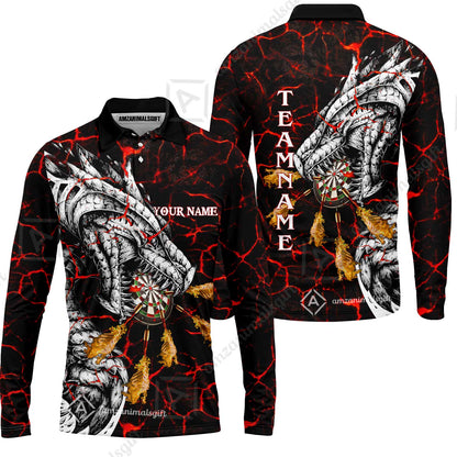 Customized Magma Dragon Darts Long Sleeve Polo Shirt, Custom Darts For Team Long Sleeve Polo Shirt For Men, Perfect Gift For Darts Lovers, Darts Players