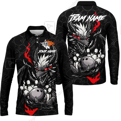Custom Badass Dragon Bowling Jersey Polo Shirt, Custom Badass Dragon Bowling Team Shirt For Players With Name & Team Name