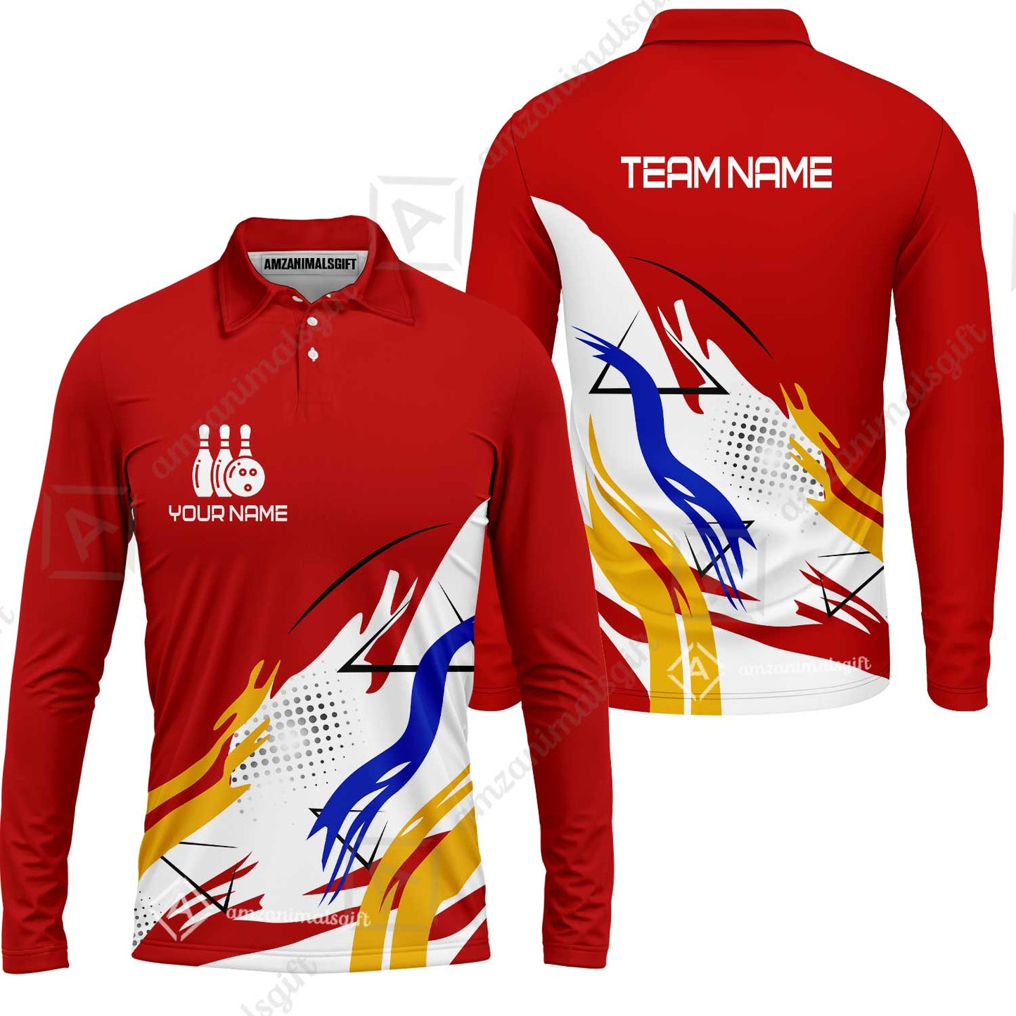 Customize Name, Team Name Bowling Jersey, Bowling Team Jersey Multicolor Polo Quarter-Zip Shirts, Custom Bowling Uniforms Jerseys