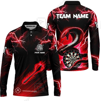 Customized Darts Long Sleeve Polo Shirt, Darts Thunder Lightning Custom Cobra Snake Men Dart Multicolor Jersey For Darts Player