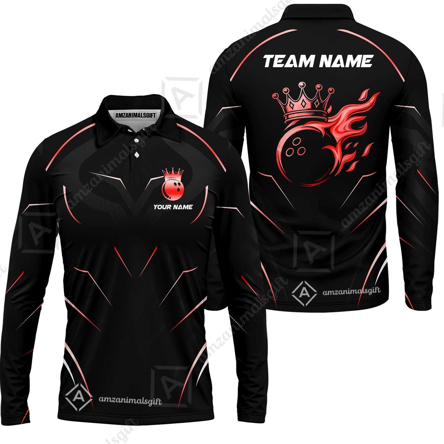 Customized Bowling Long Sleeve Polo Shirt, Custom Crown Bowling Multicolor Team Style Uniform Jersey for Bowlers
