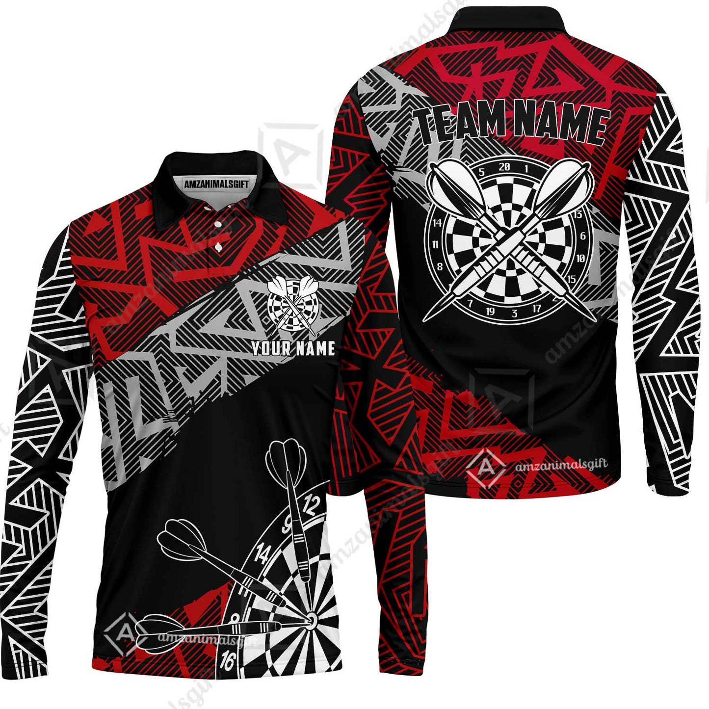 Custom Zig-Zag Pattern Darts Quarter-Zip Polo Shirts,  Custom Darts Team Jerseys Uniform, Personalized Name And Team Name
