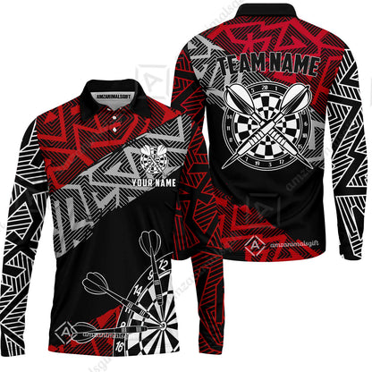 Custom Zig-Zag Pattern Darts Quarter-Zip Polo Shirts,  Custom Darts Team Jerseys Uniform, Personalized Name And Team Name