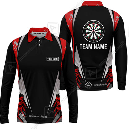 Customized Darts Team Long Sleeve Polo Shirt, Dartboard Center Multicolor Option With Personalized Name And Team Name