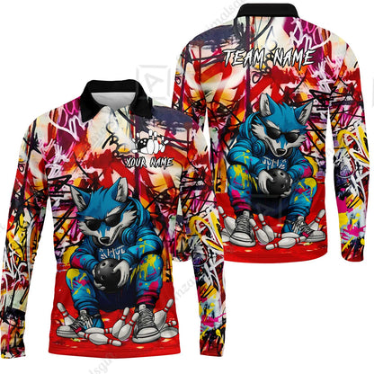 Custom Streetwear Wolf Bowling Jersey Polo Shirt, Custom Streetwear Wolf Bowling Jersey Team Shirt For Players With Name & Team Name