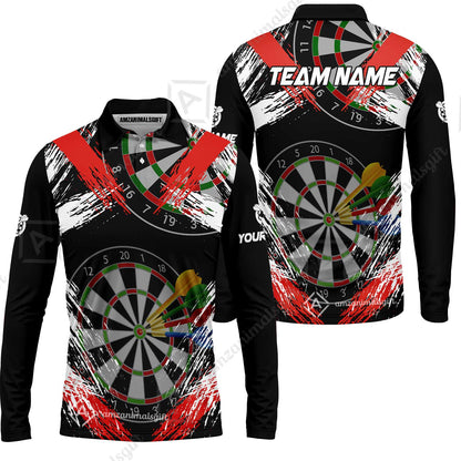 Customized Darts Long Sleeve Polo Shirt, Darts Tournament Grunge Style Multicolor Custom Dart Long Sleeve Polo Shirt Team Jersey For Darts Player