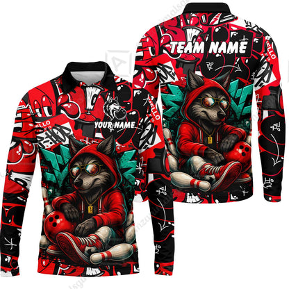 Custom Bowling Jersey Polo Shirt, Badass Wolf Mascot Bowling, Custom Bowling Jersey Team Shirt For Players With Name & Team Name