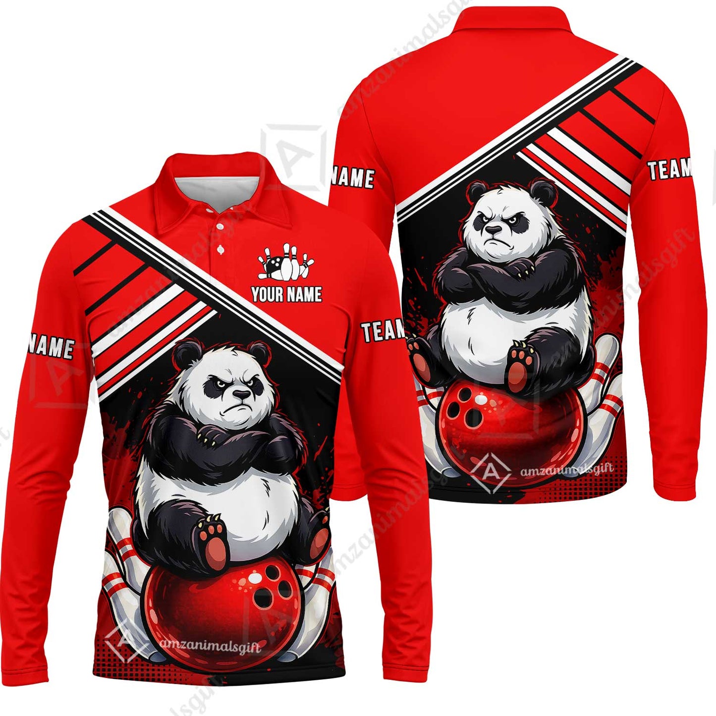 Custom Bowling Jersey Polo Shirt, Panda Mascot Bowling Custom Bowling Jersey Team Shirt For Players With Name & Team Name