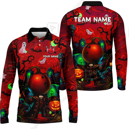 Custom Bowling Jersey Polo Shirt, Halloween Spooky Strike, Custom Bowling Jersey Team Shirt For Players With Name & Team Name