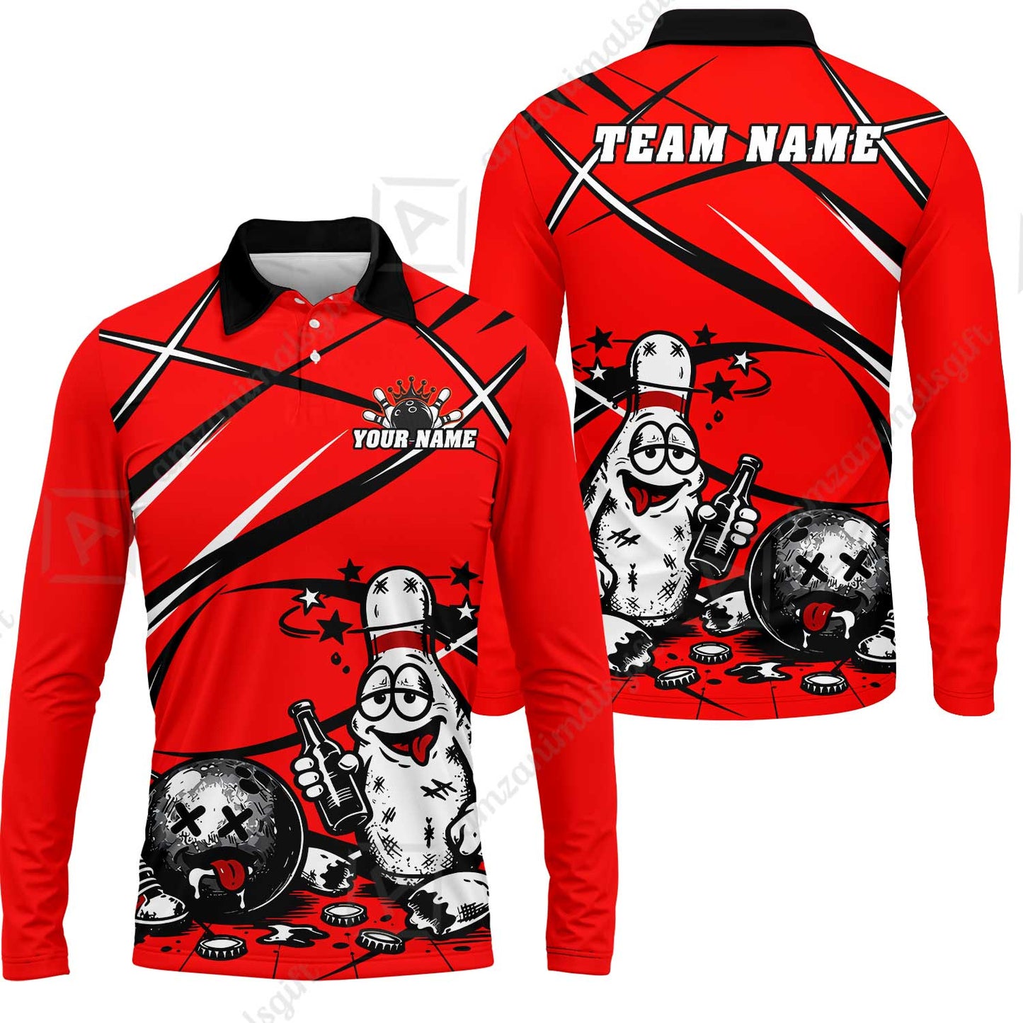Custom Bowling Jersey Polo Shirt, Drunk Bowling Pin And Ball, Custom Bowling Jersey Team Shirt For Players With Name & Team Name