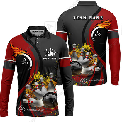 Customized Bowling Unisex Polo Shirt, Bowling And Pins Water Flow Multicolor Option Customized Name And Team Name For Bowling Team Polo Jerseys Shirts