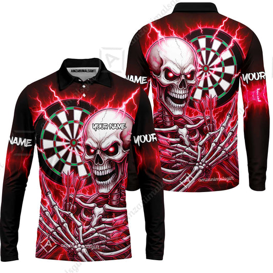 Custom Darts Team Long Sleeve Polo Shirt, Dartboard Electric Skeleton Darts Jersey Long Sleeve Polo Shirt, Custom Darts Uniforms Jersey