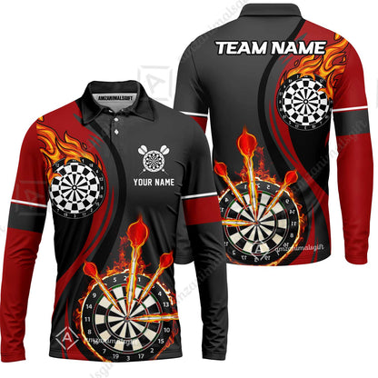 Custom Tailored Fire Flames Darts Team Jersey Polo Quarter-Zip Shirts, Customized Name Team Name Darts Team Jerseys Uniform