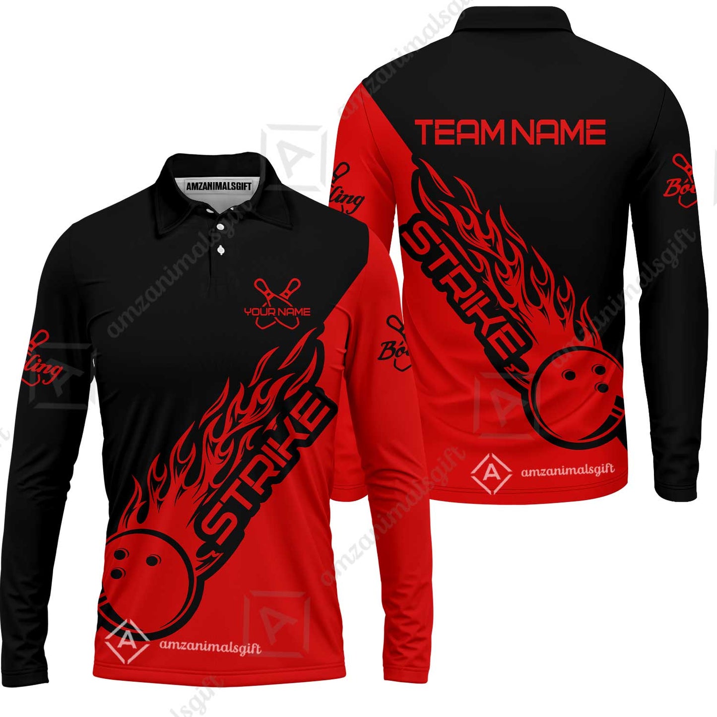 Bowling Customized Jersey Black Red Shirt Strike Ball Bowling Tenpin Quarter Zip Shirt For Bowlers, Bowling Team