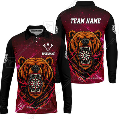 Customized Darts Team Uniform Shirt, Personalized Furious Bear Darts Collar Quarter-Zip Shirt with Name & Team Name