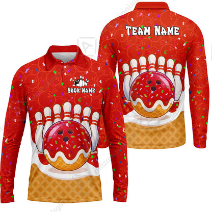 Custom Bowling Jersey Polo Shirt, Bowling Sprinkles Ice Cream Cone, Personalized Name & Team Name