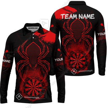 Customized Darts Long Sleeve Polo Shirt, Darts Spider Men's Grunge Darts Shirt Smoke Dartboard Team Long Sleeve Polo Shirt Jersey for Darts Players
