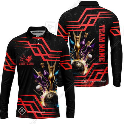 Customized Bowling Unisex Polo, Bowling And Pins Royal Multicolor Option Customized Name And Team Name For Bowling Team