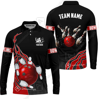 Customized Bowling Unisex Polo Shirt, Bowling And Breaking Pins Multicolor Option Customized Name And Team Name Polo Jerseys Shirts