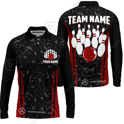 Custom Bowling Unisex Polo Shirts, Bowling Team Jersey Pattern, Bowling uniforms Ball & Pins Multicolor Options