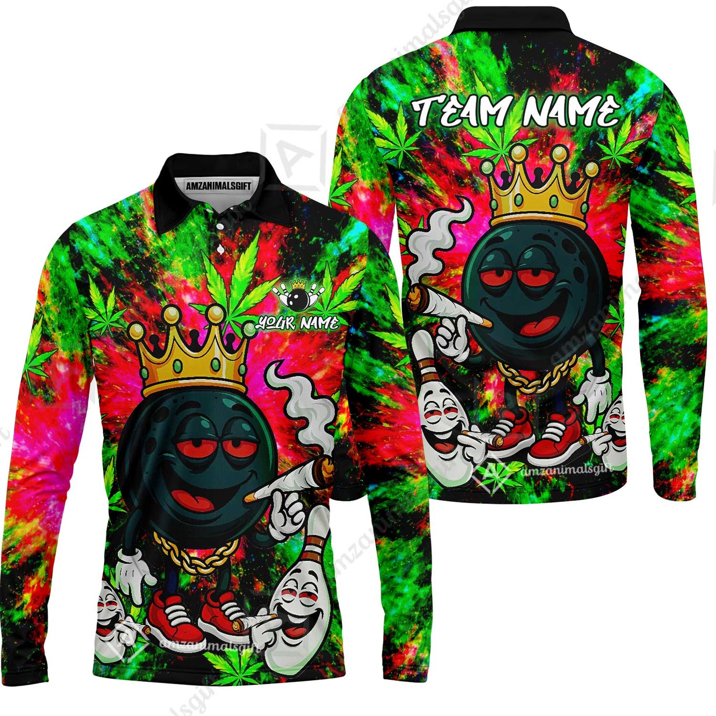 Custom Bowling Team Flat Neck Zip Jersey Shirt, King Smoke Tie-Dye Personalized Team Shirt, Custom Name and Team Name for Bowlers