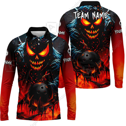 Custom Bowling Jersey Polo Shirt, Hellfire Strike, Custom Bowling Jersey Team Shirt For Players With Name & Team Name