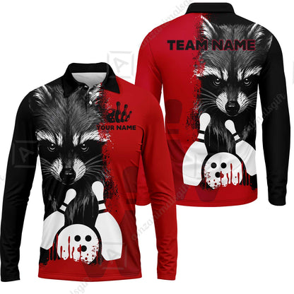 Custom Bowling Jersey Polo Shirt, Raccoon Bowling, Custom Bowling Jersey Team Shirt For Players With Name & Team Name