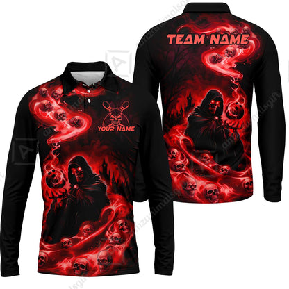 Custom Bowling Jersey Polo Shirt, Fiery Pool Shark, Custom Bowling Jersey Team Shirt For Players With Name & Team Name
