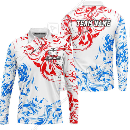 Customized Bowling Unisex Polo Shirt, Velocity Wave Marble Swirl Pattern Bowling, Personalized Name Team Name For Bowlers