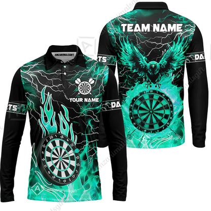 Custom Darts Team Jersey, Dartboard Fire Flame Custom Eagle Darts Jersey Polo Quarter-Zip Shirts, Custom Name And Team Name Darts Uniforms Jersey