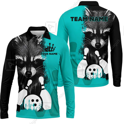 Custom Bowling Jersey Polo Shirt, Raccoon Bowling, Custom Bowling Jersey Team Shirt For Players With Name & Team Name