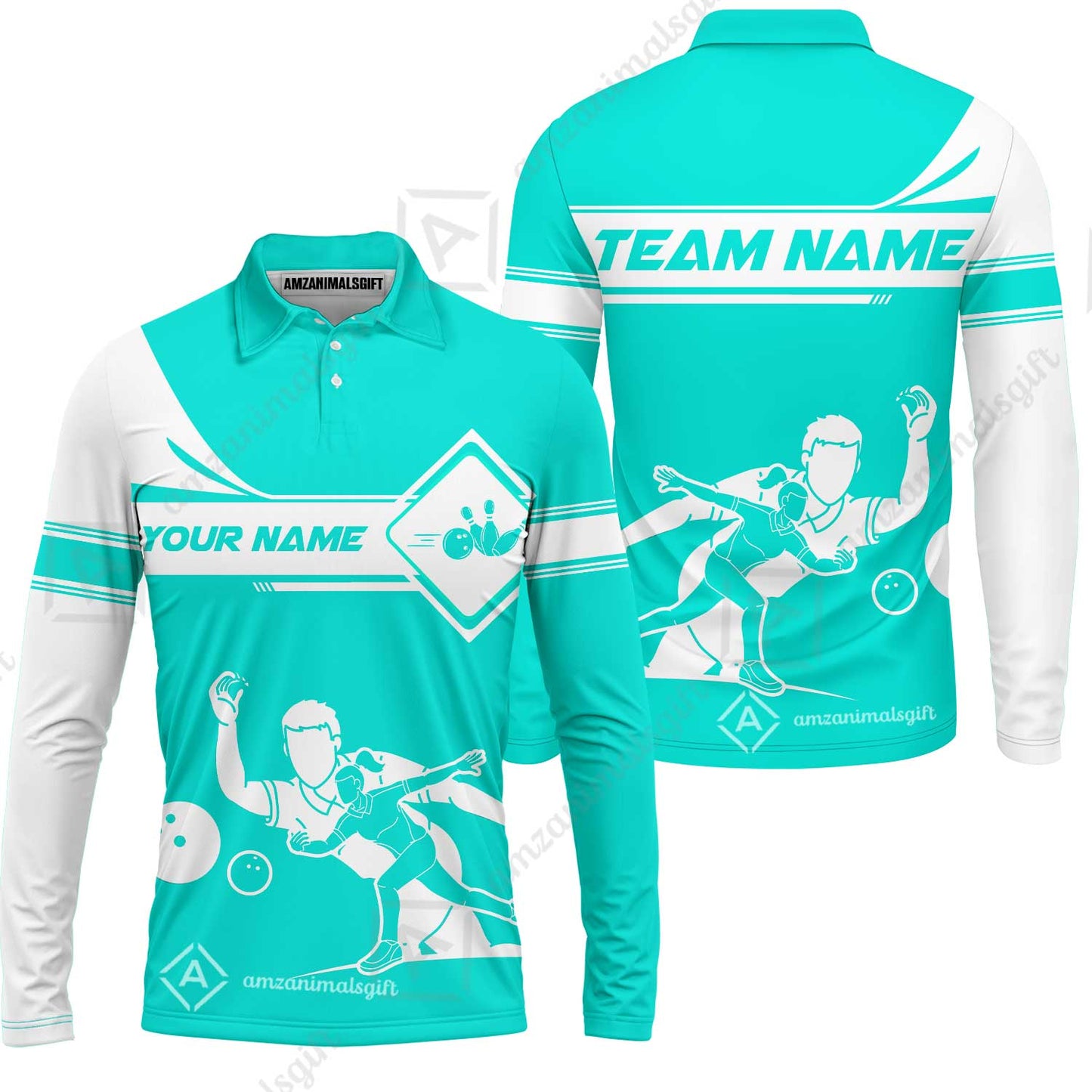 Customized Bowling Long Sleeve Polo Shirt, Men And Women Playing Bowling Ball Long Sleeve Polo Shirt, Personalized Bowling Uniform Multicolor For Bowlers