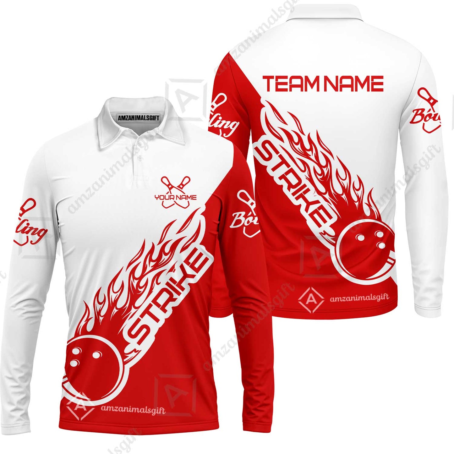 Bowling Customized Jersey Polo White Red Shirt Strike Ball Bowling Tenpin Quarter Zip Shirt For Bowlers, Bowling Team