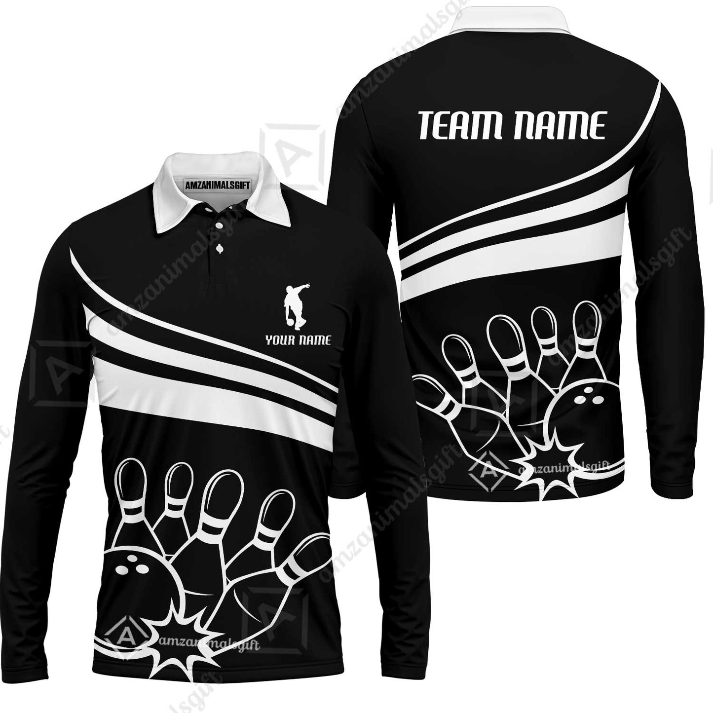 Bowling Customized Jersey Black Shirt White Curve Bowling Tenpin Quarter Zip Shirt, Outfit For Bowlers, Bowling Team