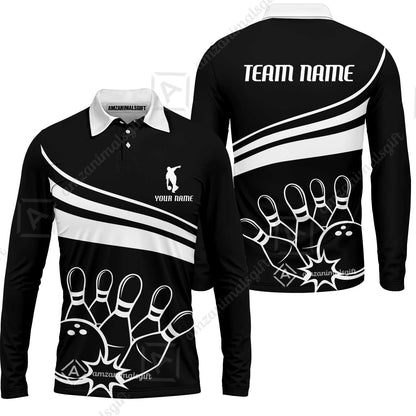 Bowling Customized Jersey Black Shirt White Curve Bowling Tenpin Quarter Zip Shirt, Outfit For Bowlers, Bowling Team