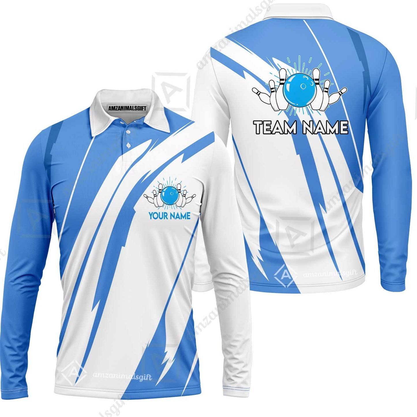 Custom Bowling Team Jerseys Polo Shirts, Ocean Blue Yellow Bowling uniforms, Custom Bowling Shirts With Personalized Name And Team Name