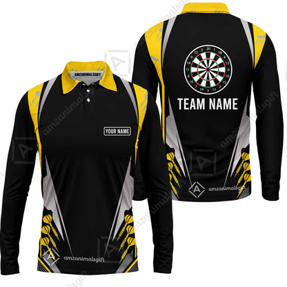 Customized Darts Team Long Sleeve Polo Shirt, Dartboard Center Multicolor Option With Personalized Name And Team Name