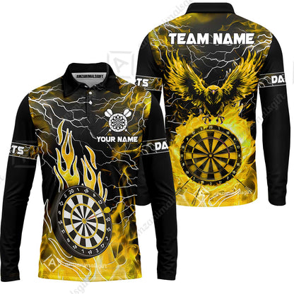 Custom Darts Team Jersey, Dartboard Fire Flame Custom Eagle Darts Jersey Polo Quarter-Zip Shirts, Custom Name And Team Name Darts Uniforms Jersey