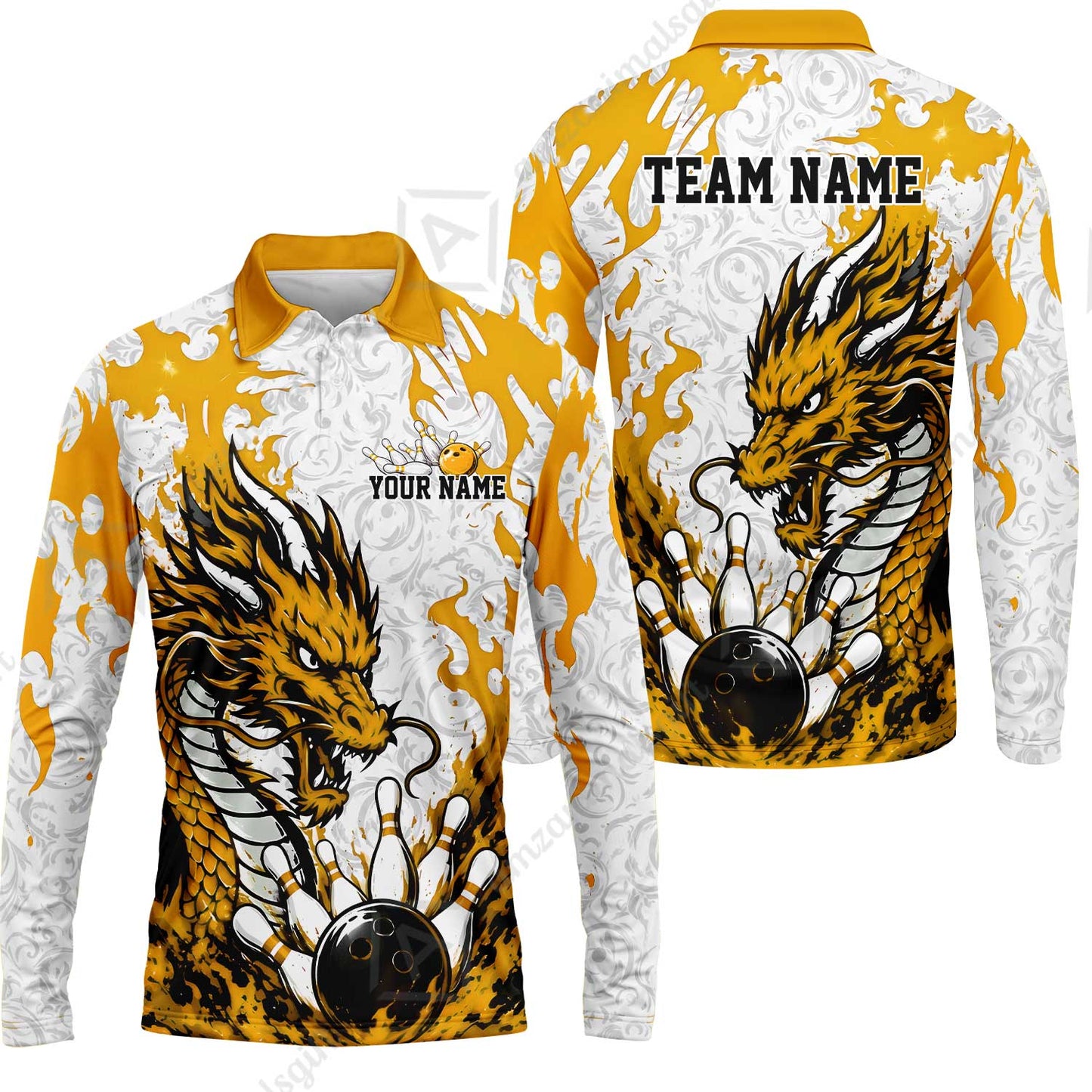 Custom Bowling Jersey Polo Shirt, Fierce Crimson Fire Dragon Strike, Custom Bowling Jersey Team Shirt For Players With Name and Team Name