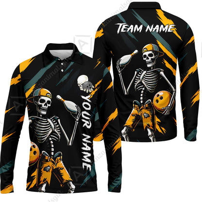Customized Bowling Shirt, Bad Boy Skeleton Bowler, Personalized Polo Shirt For Players With Name & Team Name