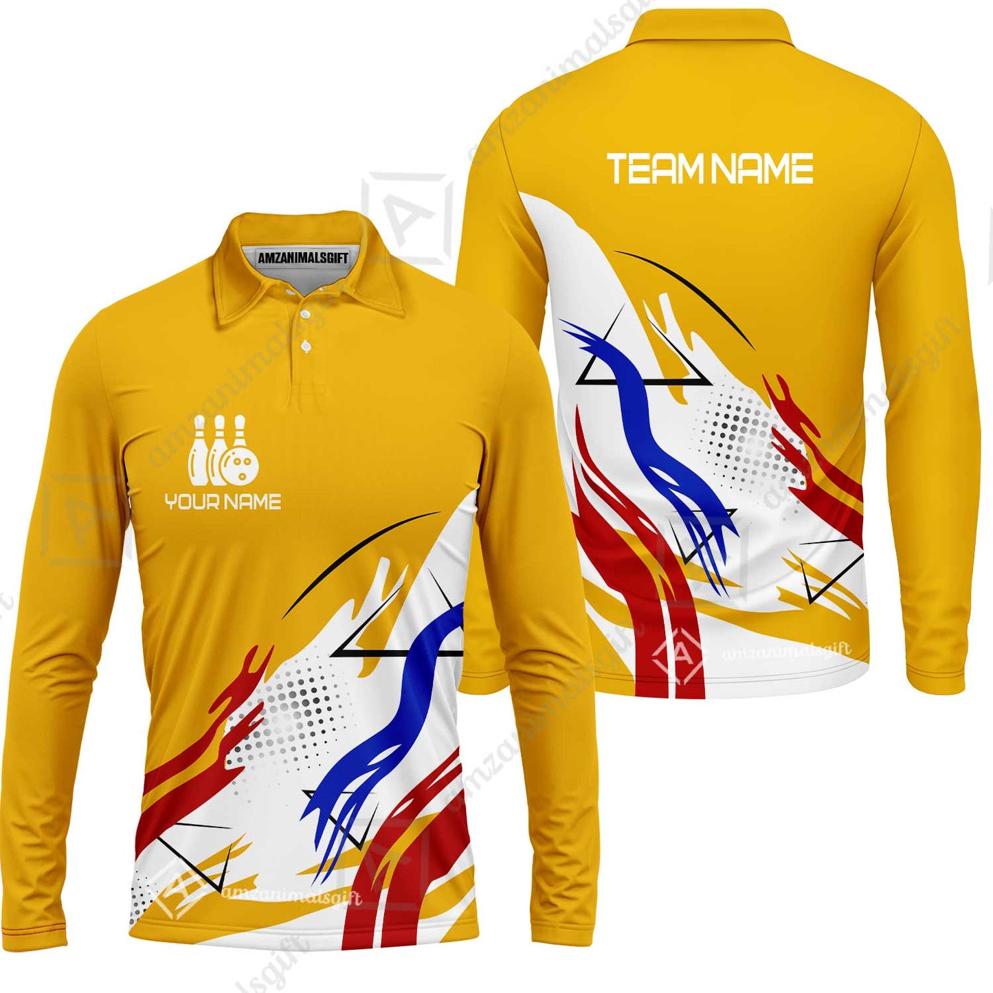 Customize Name, Team Name Bowling Jersey, Bowling Team Jersey Multicolor Polo Quarter-Zip Shirts, Custom Bowling Uniforms Jerseys