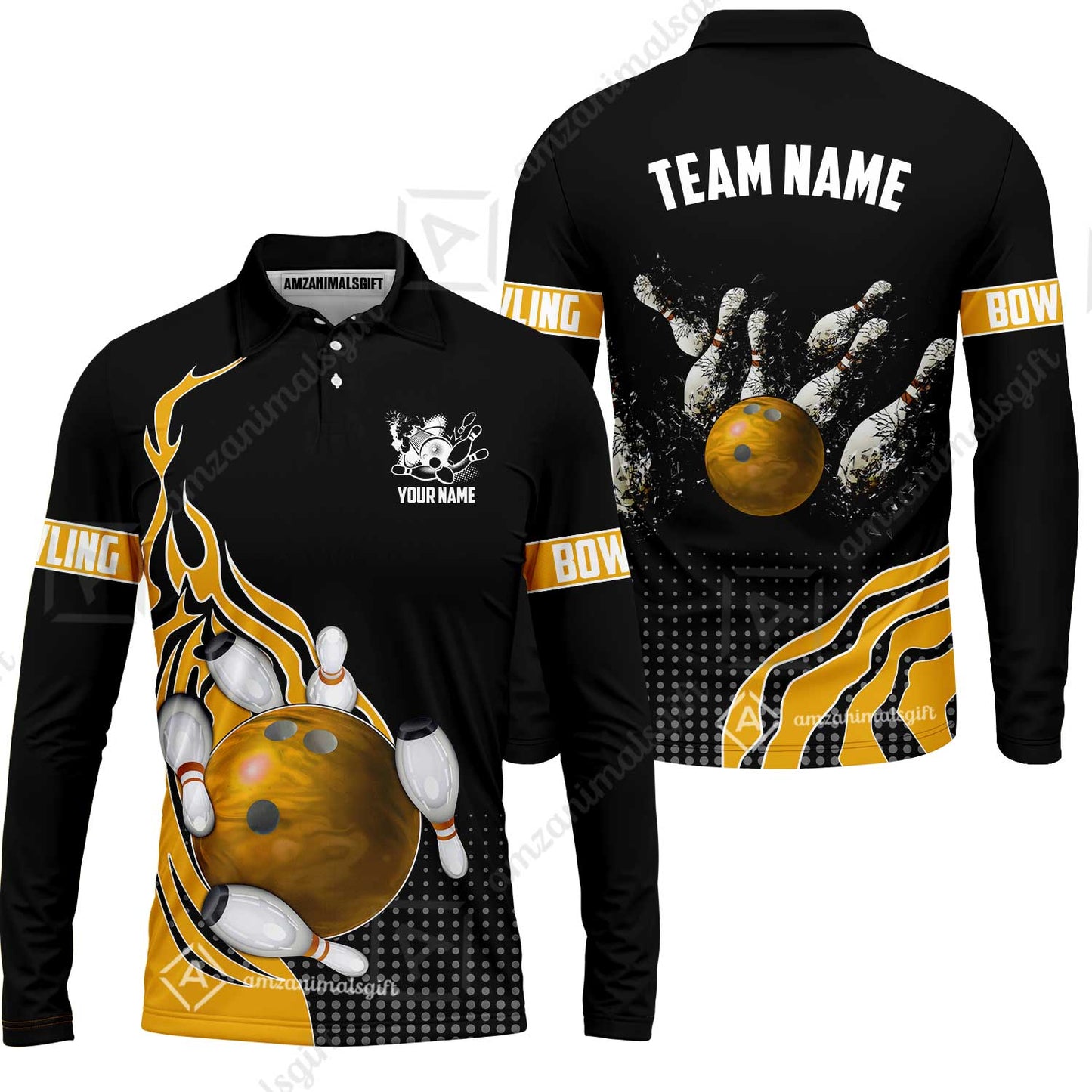 Customized Bowling Unisex Polo Shirt, Bowling And Breaking Pins Multicolor Option Customized Name And Team Name Polo Jerseys Shirts