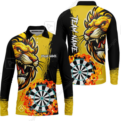 Custom Turquoise Funny Darts Team Unisex Polo Shirts, Darts uniforms Flame Lion Pattern Personalized Name And Team Name