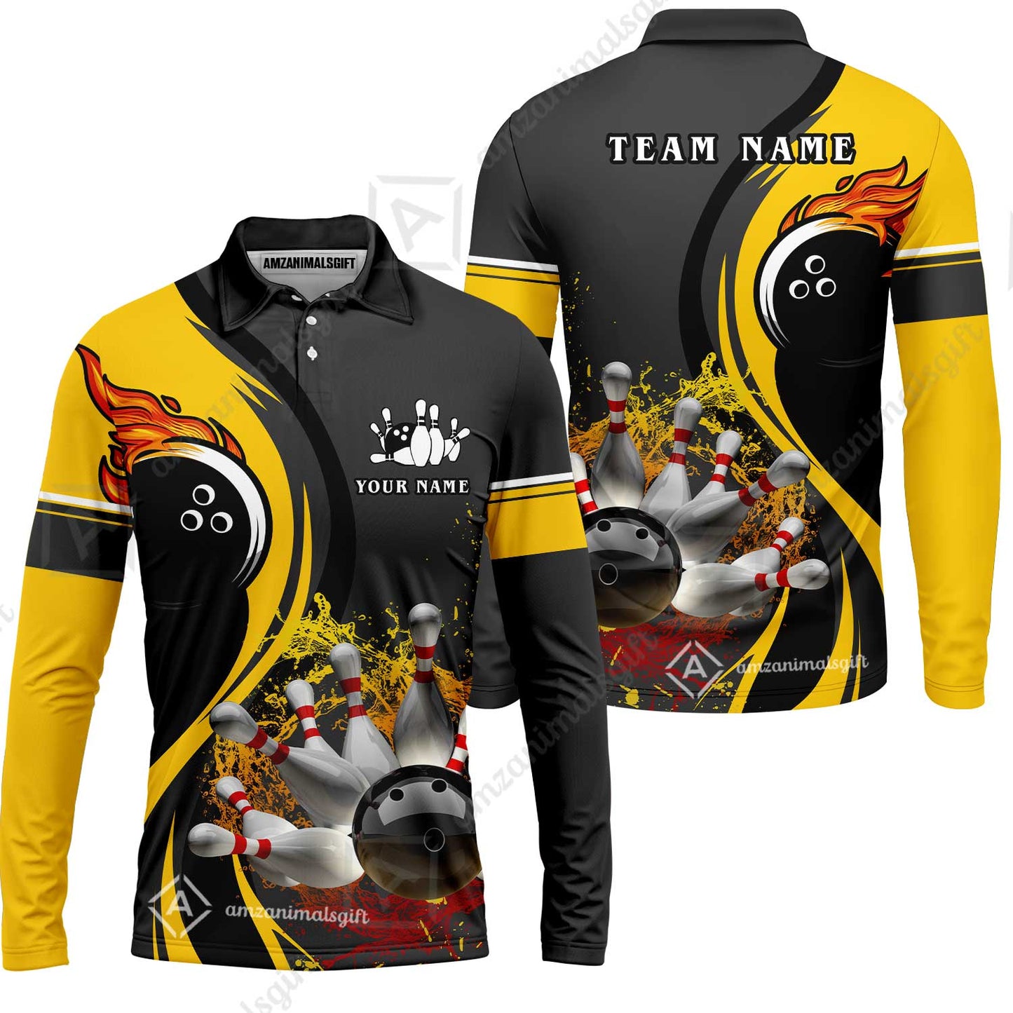 Customized Bowling Unisex Polo Shirt, Bowling And Pins Water Flow Multicolor Option Customized Name And Team Name For Bowling Team Polo Jerseys Shirts