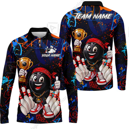 Custom Bowling Jersey Polo Shirt, Graffiti Champion, Custom Bowling Jersey Team Shirt For Players With Name & Team Name