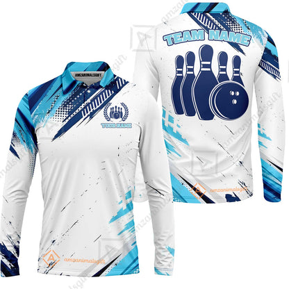 Custom Bowling Team Jerseys Polo Shirts, Blue Bowling uniforms - Personalized Name And Team Name