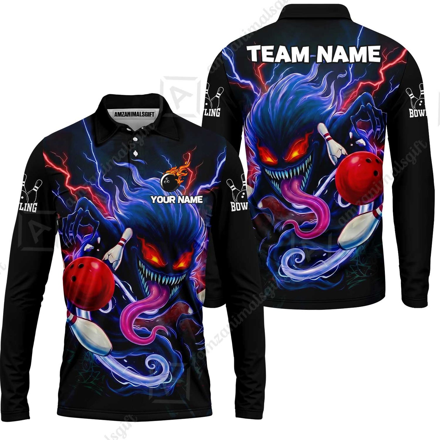 Customized Bowling Jerseys Polo Shirt, Evil Bowling Monster-Dark Bowling Spirit, Uniform Bowling - Personalized Name And Team Name